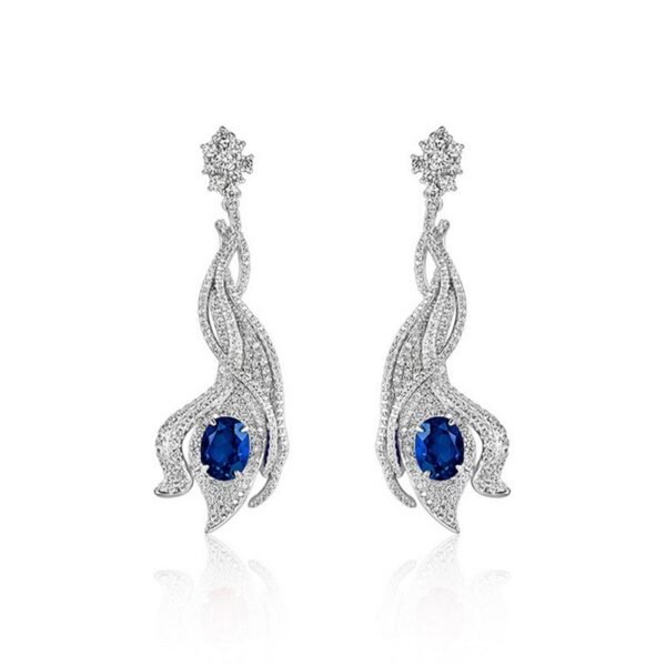 Antique style hollow leaves long section earrings S925 silver cultivate red and blue colored treasure earrings Europe and the United States retro - Image 6