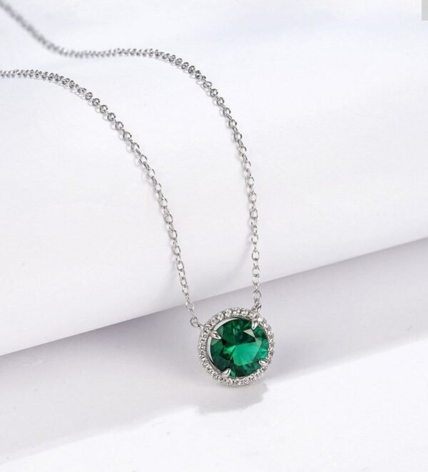 Round cultivation emerald necklace female S925 silver with cultivation ruby collarbone chain simple retro style - Image 6