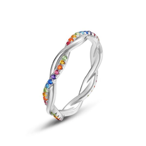 Rainbow twist ring female S925 silver nano color zirconium personalized finger ring light luxury fashion