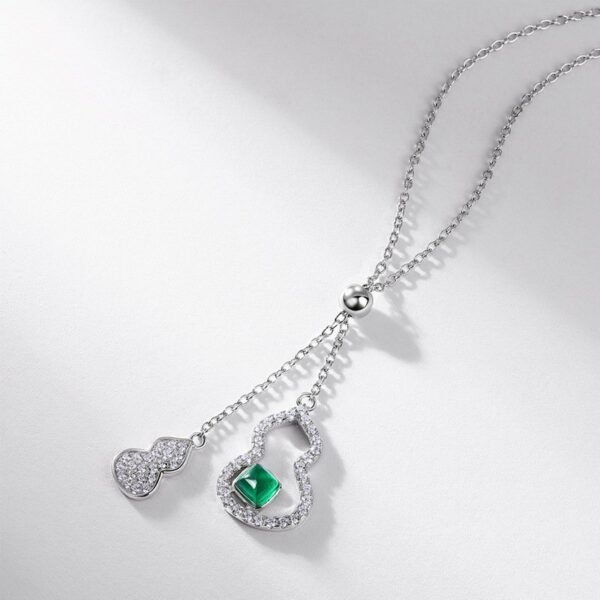 Hot sale cultivated emerald gourd pendant necklace necklace S925 silver with cultivated colored gemstone sweater chain customized - Image 6