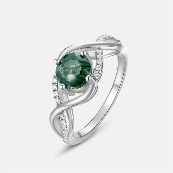 Hot sale light luxury wave shape cross green moss stone ring S925 silver with natural watercress agate finger ring - Image 6