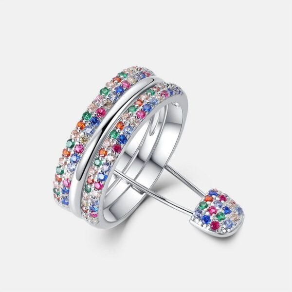 Double rows of colored zirconia stacking ring women S925 silver with rainbow zirconia ring brooch two wear style - Image 6