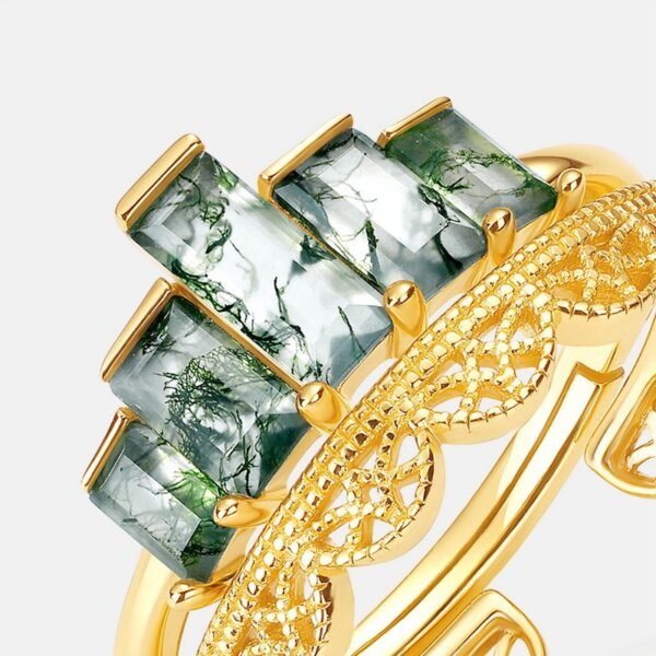 Unique Design Natural Watercress Agate Ring S925 Silver Green Moss Stone Combo Ring Light Luxury Customized - Image 6