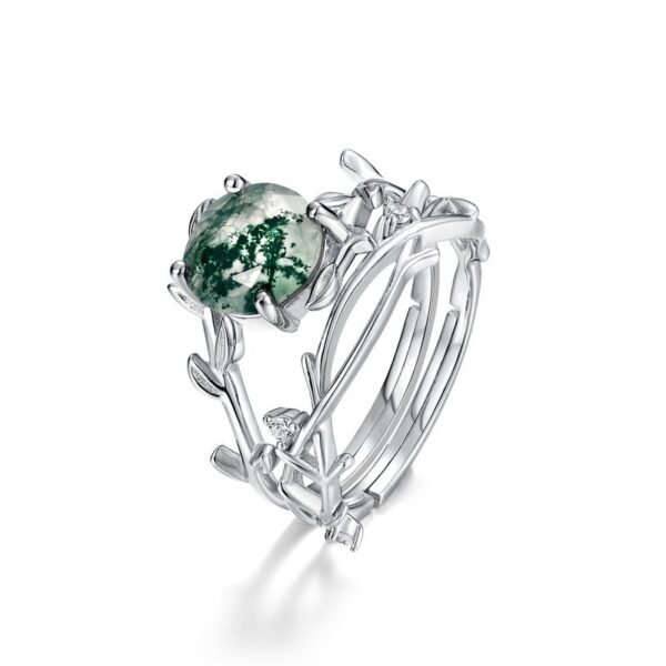 Global S925 silver green moss ring women watercress agate finger ring fashion unique style - Image 6