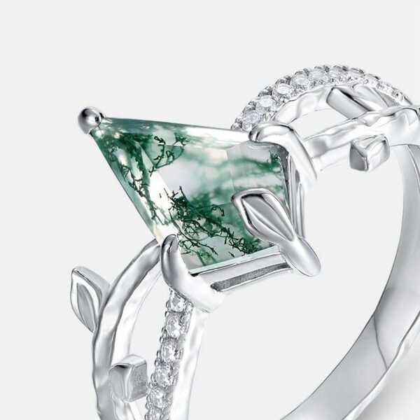 Natural Geometric Watercress Agate Ring Women's S925 Silver Inlaid Green Moss Stone Finger Ring Fashion - Image 6
