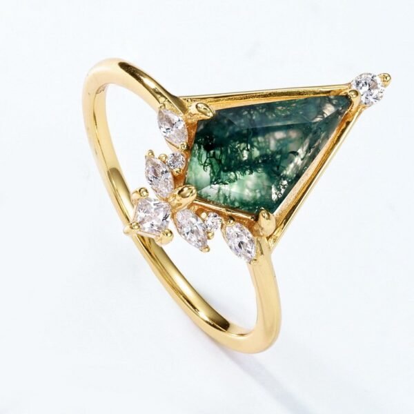 Natural Watercress Agate Combo Ring Children S925 Silver Geometric Green Moss Stone Pair Ring Light Luxury - Image 6