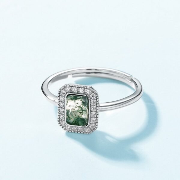 Square natural watercress agate ring S925 silver surrounded by green moss stone open ring fashion customized - Image 6