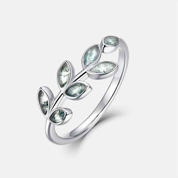 Tree Leaf Natural Watercress Agate Ring S925 Silver Inlaid Green Moss Stone Index Ring Fashion - Image 6