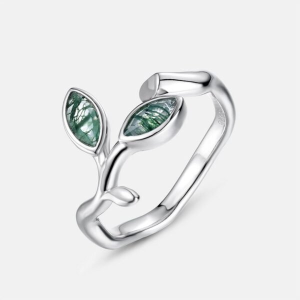 Olive Branch Natural Green Moss Stone Ring Women's S925 Silver with Watercress Agate Finger Ring Personalized - Image 6