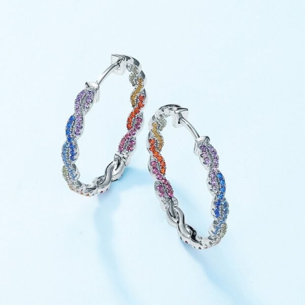 Twisted rainbow dopamine earrings S925 silver full set colorful treasure earrings light luxury simple - Image 6