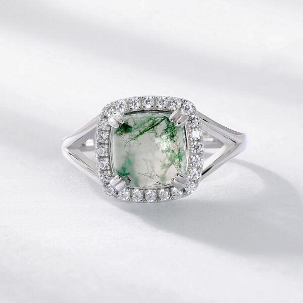 Sugar tower shape natural watercress agate ring S925 silver green moss stone hand jewelry simple style - Image 6