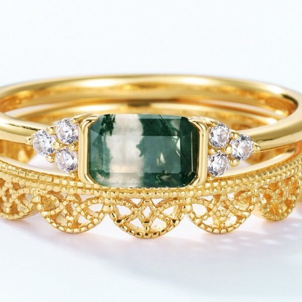 Light Luxury Natural Watercress Agate Ring S925 Silver Gold Plated Green Moss Stone Stacked Index Ring Customized - Image 6