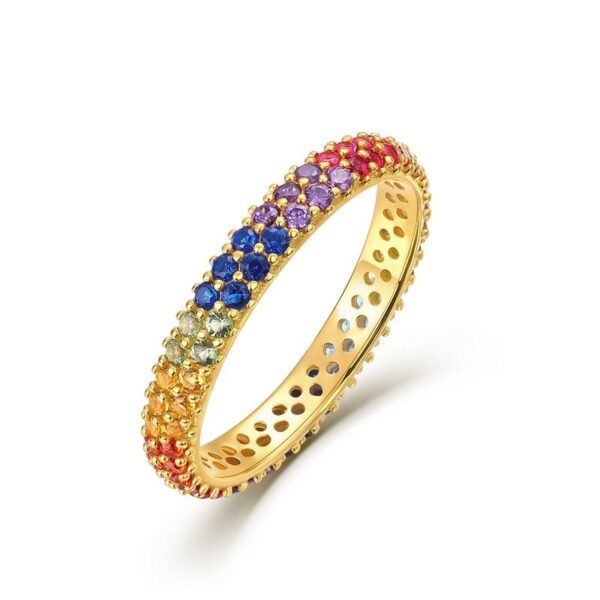 S925 silver plated 10K gold colored zirconia ring women surrounded by colorful gemstone index finger ring pendant two wearing