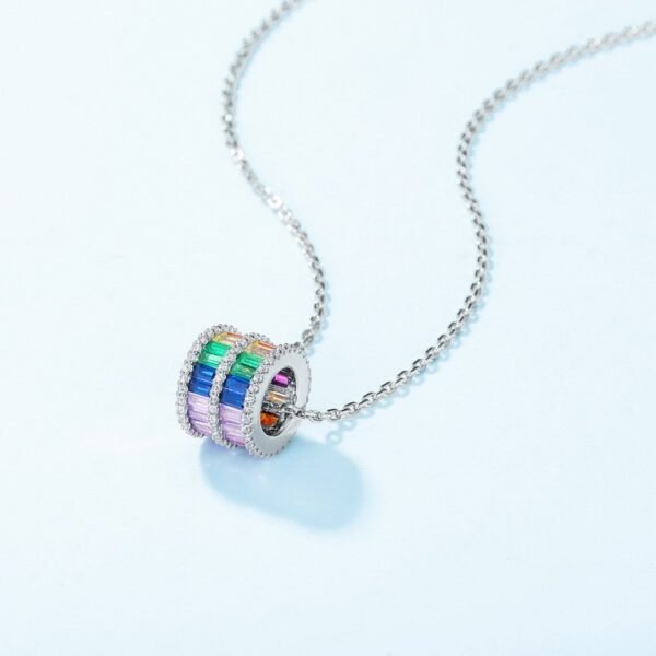 Rainbow zirconia necklace women S925 silver ring inlaid colorful treasure fashion collarbone chain light luxury style - Image 6