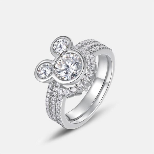 New cute bear moissanite combination ring female S925 silver full inlaid colorful treasure moissan finger ring stacking models - Image 5