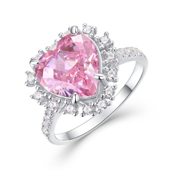 Love Shape Super Sparkle Pink High Carbon Diamond Ring Ice Flower Cut S925 Sterling Silver Ring Manufacturer - Image 6