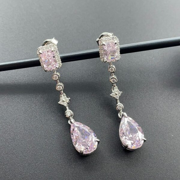 Customized S925 silver long earrings ice flower cut high carbon drop earrings fashion style - Image 6