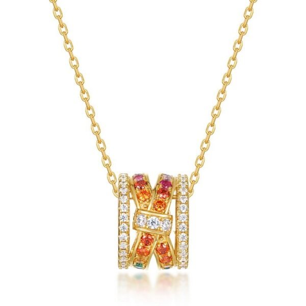 Hot pick light luxury lutong color zirconia necklace women S925 silver with rainbow zirconia lockbone pendant customized - Image 6