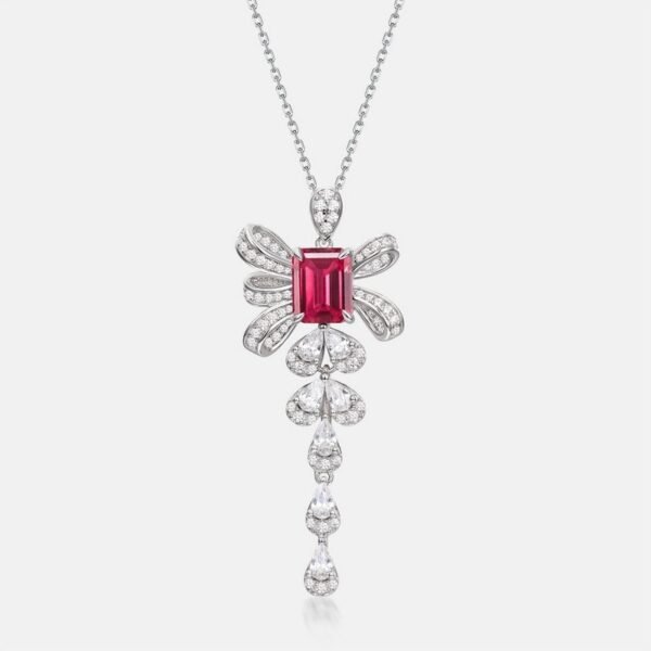 Bow Long Cultured Emerald Necklace S925 Silver with Cultured Colored Treasure Light Luxury Chain Breeze - Image 7