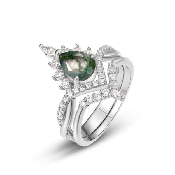 New S925 silver green moss ring women watercress agate pair ring fashionable and versatile - Image 6