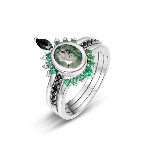 Global S925 Silver Green Moss Ring Watercress Agate Finger Ring Women's Wind Amazon Best Sellers - Image 5