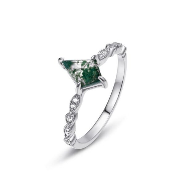 S925 silver green moss ring women watercress agate light luxury finger ring - Image 6
