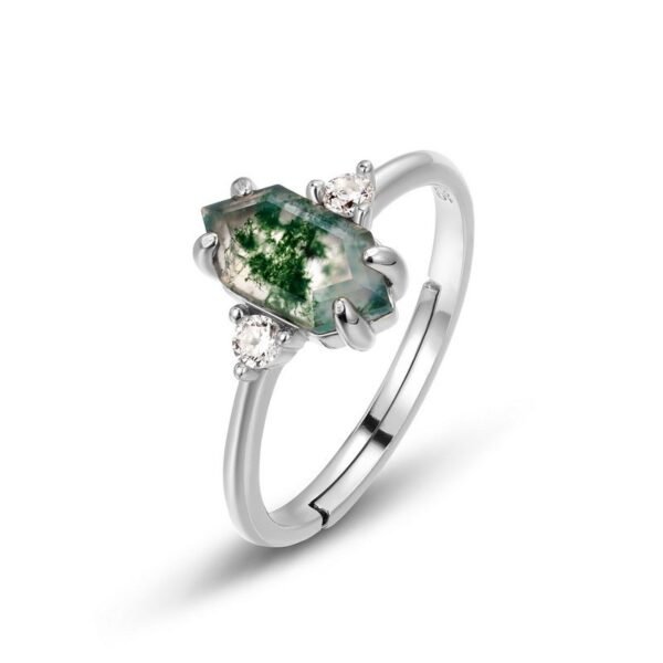 New explosive S925 silver green moss women's ring watercress agate finger ring noble style - Image 7