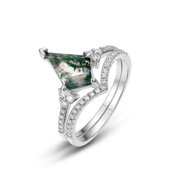 Live with the same S925 silver green moss ring female watercress agate pair ring fashion style - Image 6