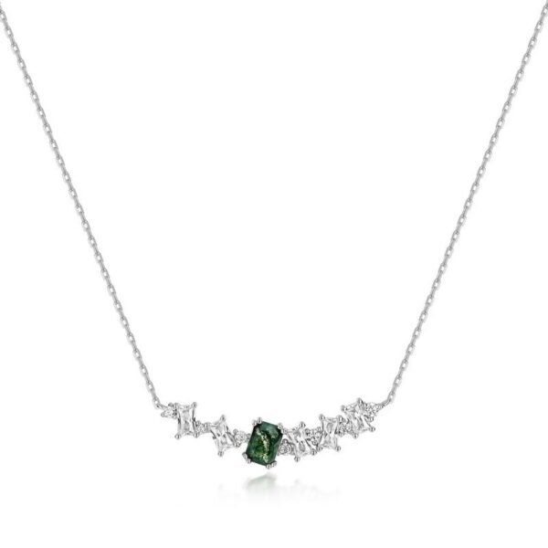 New S925 silver green moss stone necklace women aqua agate collarbone chain light luxury style - Image 6