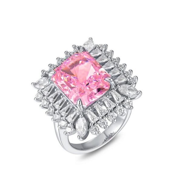 S925 Silver Ice Flower Cut High Carbon Diamond Ring White Zirconia Surrounded by Cube Sugar Colored Treasure Finger Ring Fashion - Image 6