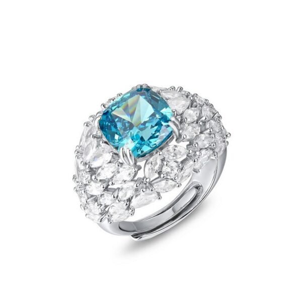 Global new S925 silver ring zircon round set ice flower cut high carbon diamond finger ring fashion luxury style - Image 6