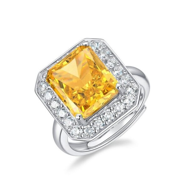 S925 silver full diamonds surrounded by women's ring long square ice flower cut aquamarine high carbon diamond ring - Image 7
