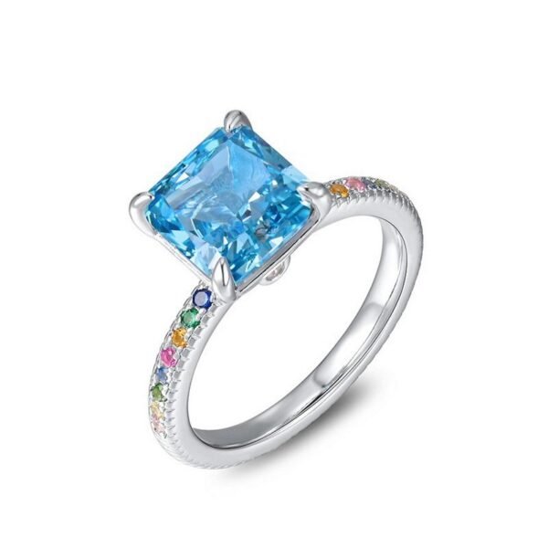 S925 Silver High Carbon Diamond Ring Women's 8A Zirconium Square Ice Flower Cut Colorful Jewelry Ring Live Explosion - Image 8