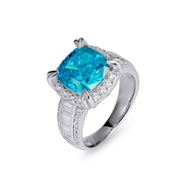 New S925 silver ring square ice flower cut high carbon diamond color treasure finger ring fashion style - Image 7