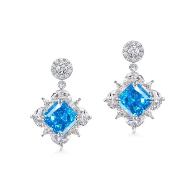 New S925 Silver High Carbon Diamond Earrings Fashion Square Ice Flower Cut Earrings - Image 7