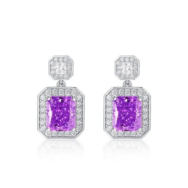 S925 silver ice flower cut high carbon diamond earrings female square sugar gemstone earrings fashion simple - Image 7
