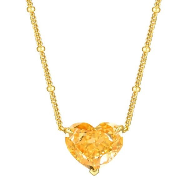 Simple geometric love heart yellow high carbon diamond necklace women's S925 sterling silver plated white gold necklace - Image 8