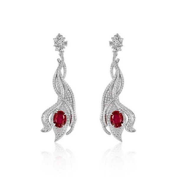 Antique style hollow leaves long section earrings S925 silver cultivate red and blue colored treasure earrings Europe and the United States retro - Image 7