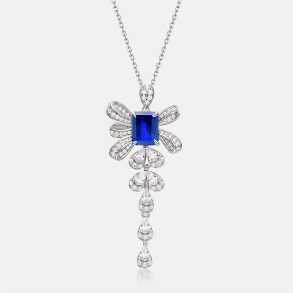 Bow Long Cultured Emerald Necklace S925 Silver with Cultured Colored Treasure Light Luxury Chain Breeze - Image 8