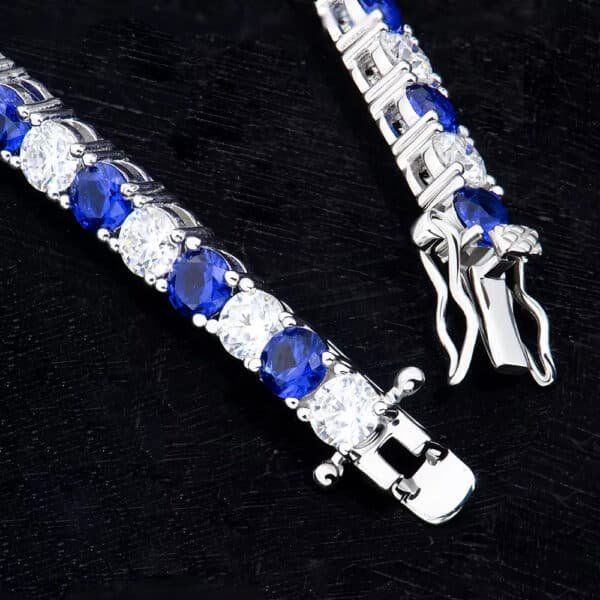 Premium Jewelry 925 Sterling Silver Rhodium Plated Round 4MM 6.5INCH Nano Sapphire Blue and Moissanite Tennis Chain Bracelet for Men - Image 5