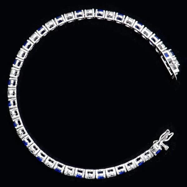 Premium Jewelry 925 Sterling Silver Rhodium Plated Round 4MM 6.5INCH Nano Sapphire Blue and Moissanite Tennis Chain Bracelet for Men - Image 4