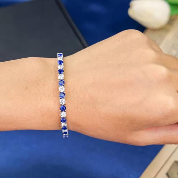 Premium Jewelry 925 Sterling Silver Rhodium Plated Round 4MM 6.5INCH Nano Sapphire Blue and Moissanite Tennis Chain Bracelet for Men - Image 2