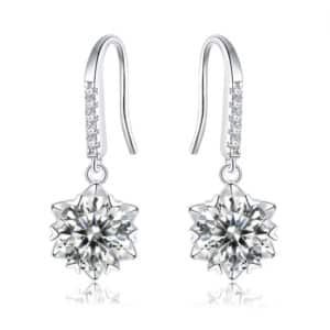 Luxury D-Color Moissanite Snowflake Earrings 6-Prong Secure Setting Hypoallergenic Sterling Silver Long Dangle Earrings