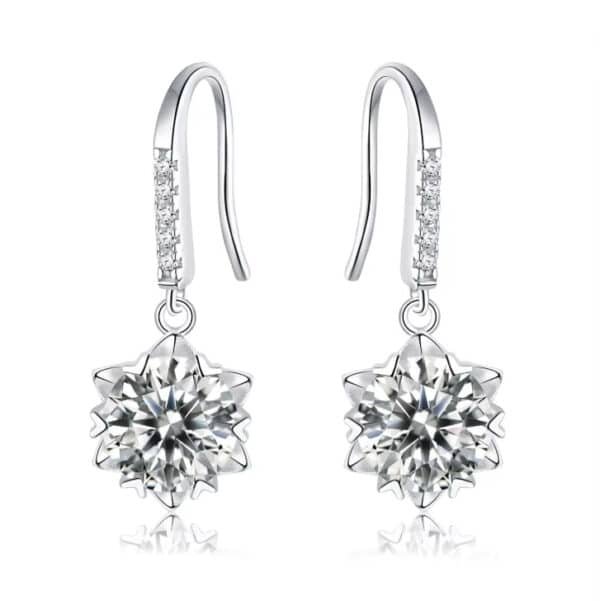 Luxury D-Color Moissanite Snowflake Earrings 6-Prong Secure Setting Hypoallergenic Sterling Silver Long Dangle Earrings