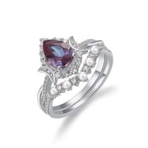 New Luxury Atmosphere Alexandrite Ring S925 Sterling Silver Ring Set Ring Manufacturers Wholesale