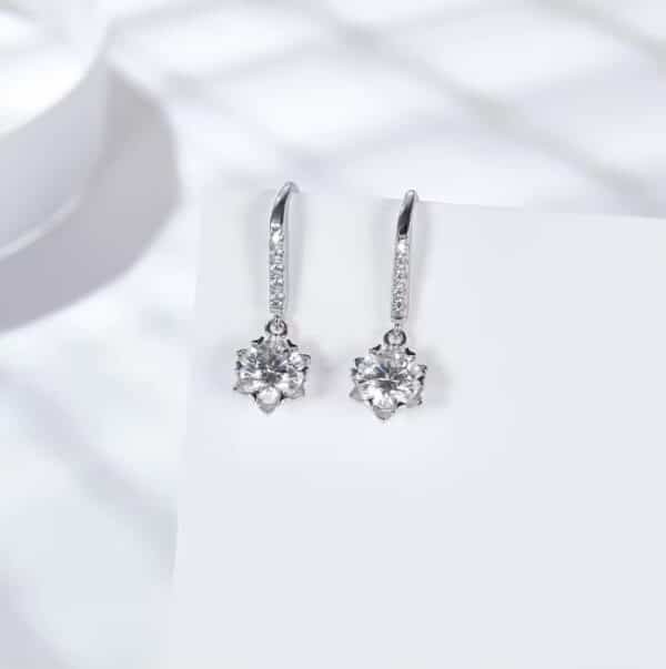 Luxury D-Color Moissanite Snowflake Earrings 6-Prong Secure Setting Hypoallergenic Sterling Silver Long Dangle Earrings - Image 4