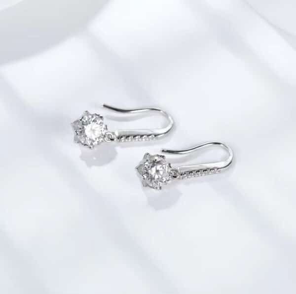 Luxury D-Color Moissanite Snowflake Earrings 6-Prong Secure Setting Hypoallergenic Sterling Silver Long Dangle Earrings - Image 2