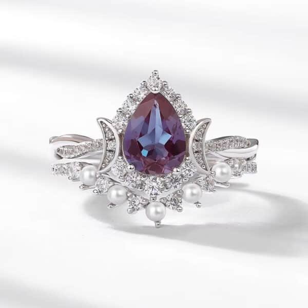 New Luxury Atmosphere Alexandrite Ring S925 Sterling Silver Ring Set Ring Manufacturers Wholesale - Image 2