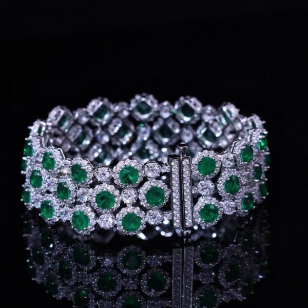 European American Luxury S925 Sterling Silver Lab Grown Emerald Ruby Diamond Bracelet Tennis Bracelet - Image 5