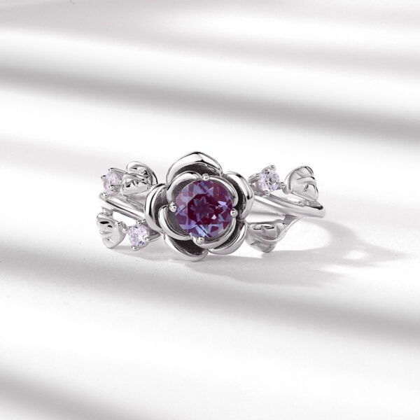 Fashionable and popular Alexandrite Rose Flower Ring Niche Design S925 Sterling Silver Ring Wholesale - Image 2